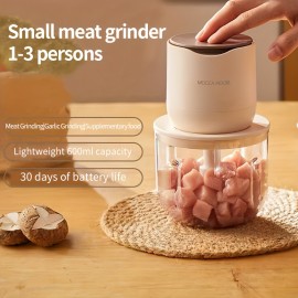 MOCCA HOUSE Wireless Meat Grinder with USB Charging, 20.29oz Large Capacity, Household Electric Multi-Function Food Processor, Mincer, Blender, Juicer, Ice Crusher