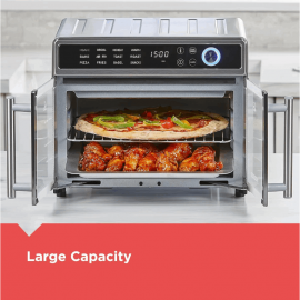 BLACK+DECKER Air Fryer Toaster Oven Combo, 12 in 1 Countertop Convection Oven Cooks Food Fast, Fits a Whole Pizza, French Doors