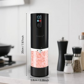 Foqucy-[2-pack] Black electric pepper grinder, power LED display, 4.06oz large capacity, 6-level coarse and fine adjustment, one-handed operation, durable and high-value pepper grinder, suitable for home, kitchen, party, restaurant, barbecue