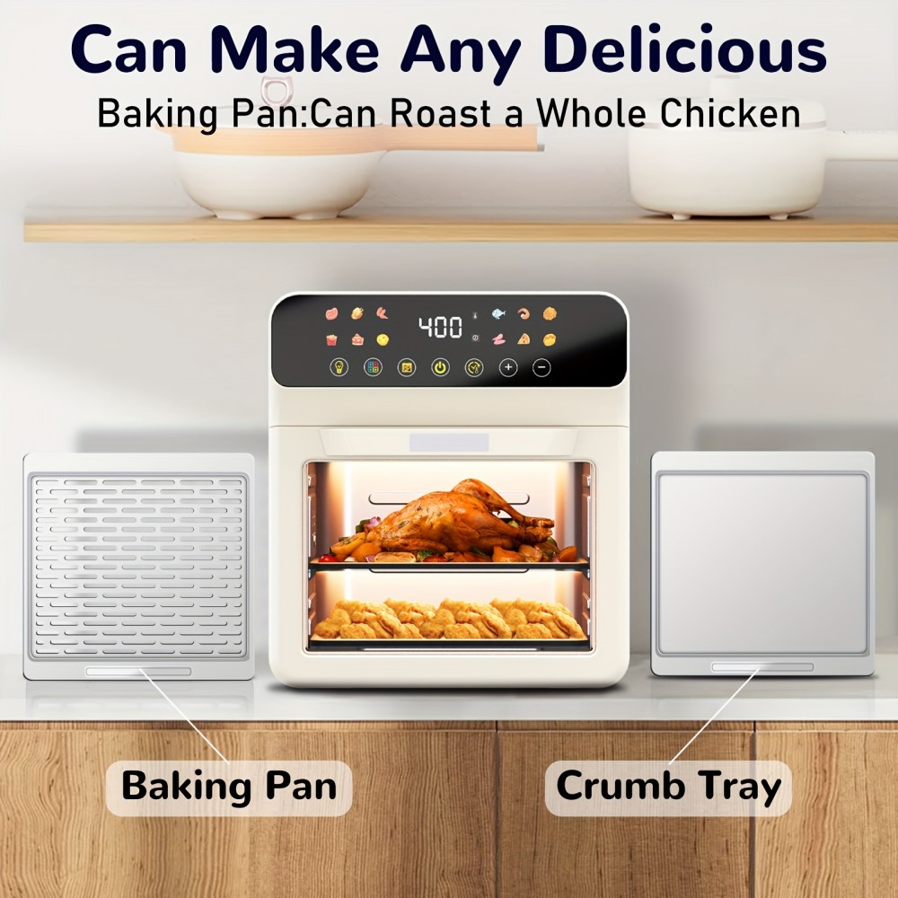[Smart Air Fryer Oven] 12-in-1 Large 12-quart Air Fryer Oven | 12 One-Touch Preset Functions, Smart Cook Program, Two Baking Pan Accessories, Viewing Window, Interior Light, Adjustable Time & Temp, Oil-Free Family Cooker, Kitchen Appliances