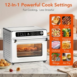 12-in-1 Portable Air Fryer Toaster Oven with Grill, Broil & Convection Bake - Large Capacity 6.34gal Stainless Steel Oven, 1400W Power, LED Touchscreen & Knob Control, Compact Design Suitable for, Dorm, RV - Quick & Easy Multi-Function Appliance