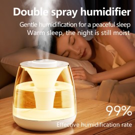 3L Dual Spray Humidifier with Silent Operation, Digital Display & Colorful Ambient Light - USB-Powered, 3-Liter Capacity, 2.6-4L Tank, 36V Operation, 21-30㎡ Coverage, Bedroom & Home Use, Humidifier For Bedroom, Modern Aesthetic, Touch Control