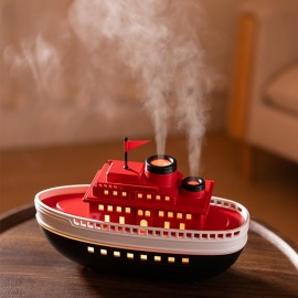 USB-Powered Ship-Shaped Humidifier & Aromatherapy Diffuser with Ambient Lighting, Non-Wet Safe Tabletop, Dual Nozzle Large Mist for Home, Office, Bedroom - Ideal Holiday Gift for Maritime Decor Lovers, Bedroom Moisture Solution