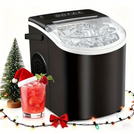 Hailang Countertop Ice Maker With Handle, Produces 26 Lbs Of Ice In 24 Hours, Makes 9 Cubes In 7 Minutes, Portable Ice Maker With Basket And Scoop, Ideal For Home/Kitchen/Camping, Black