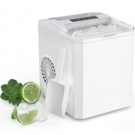 MCQ Ice Maker Countertop, 9 Cubes Ready in 6 Mins, 26lbs in 24Hrs, Self-Cleaning Ice Machine with Ice Scoop and Basket, 2 Sizes of Bullet Ice, Bright Black & White