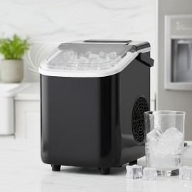 Ice Maker Machine For Countertop 30 Pound Bullet Ice Machine, Portable Bullet Ice Machine Can Produce 9pcs Of Bullet Ice In 6 Minutes, With Automatic Cleaning Function For Baskets And Spoons, And Can Be Operated With One Click For Campings
