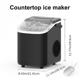 Ice Maker Machine For Countertop 30 Pound Bullet Ice Machine, Portable Bullet Ice Machine Can Produce 9pcs Of Bullet Ice In 6 Minutes, With Automatic Cleaning Function For Baskets And Spoons, And Can Be Operated With One Click For Campings