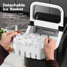 Portable Compact Ice Maker Machine with Self-Cleaning System, 24 lbs/Day & 24-Hour Operation, Digital Display & Timer, 2 Sizes (S/L) with Scoop & Basket - Countertop Ice Maker for Home, RV, Office, Bar, Coffee Station - Compatible with Milk, Drinks, Coffee - 120V, US Plug, 120W, 1.06gal Mini Fridge Design, Ideal for Small Spaces, Energy-Efficient, No Batteries Required, Perfect for Pairing with Milk/Drinks/Coffee, Compact & Portable for Indoor/Outdoor Use, Great for RVs and Bars, Ice