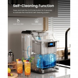 Nugget Ice Makers Countertop, 45lbs/Day Pebble Ice Maker Machine With 24-Hour Timer, Self-Cleaning Sonic Ice Maker With Ice Scoop And Ice Basket For Home & Kitchen (Stainless Steels Black)