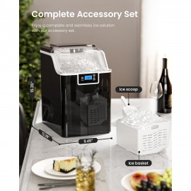Nugget Ice Makers Countertop, 45lbs/Day Pebble Ice Maker Machine With 24-Hour Timer, Self-Cleaning Sonic Ice Maker With Ice Scoop And Ice Basket For Home & Kitchen (Stainless Steels Black)