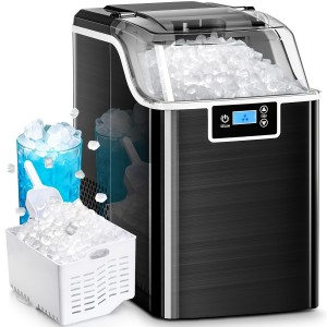 Nugget Ice Makers Countertop, 45lbs/Day Pebble Ice Maker Machine With 24-Hour Timer, Self-Cleaning Sonic Ice Maker With Ice Scoop And Ice Basket For Home & Kitchen (Stainless Steels Black)