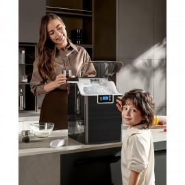 Nugget Ice Makers Countertop, 45lbs/Day Pebble Ice Maker Machine With 24-Hour Timer, Self-Cleaning Sonic Ice Maker With Ice Scoop And Ice Basket For Home & Kitchen (Stainless Steels Black)