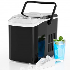 MCQ 1PCS Countertop Ice Maker | 9 Cubes in 6 Mins • 26lb Daily Capacity • Self-Cleaning • 2 Bullet Ice Sizes • Includes Scoop & Basket (Black/Green), 9 x 12 x 13 In