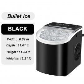 Hailang Countertop Ice Maker With Handle, Produces 26 Lbs Of Ice In 24 Hours, Makes 9 Cubes In 7 Minutes, Portable Ice Maker With Basket And Scoop, Ideal For Home/Kitchen/Camping, Black