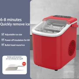 Countertop Ice Maker, Portable Ice Maker, Makes 6 Bullet-shaped Ice Cubes Within 9 Minutes, with Self-cleaning Function And Can Produce 24 Pounds Of Ice In 26.5 Hours. It Comes with A Handle, A Basket And A Spoon, And Is Suitable for Home, Kitchen