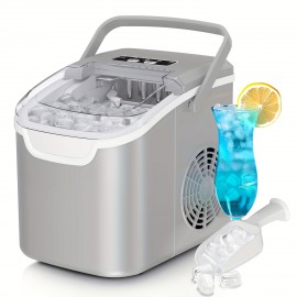 Multi-Gauge Commercial Ice Machine Countertop, 28/35/45 Lb/Day, Self-Cleaning, 24 Hour Timer, LED Panel with Ice Scoop, Bullet Ice/Nugget/Cube Ice Maker, Home/Bar/Party, with Ice Basket