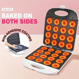 16-Cavity Donut Maker Machine - Double-Sided, 110V, No Battery Needed, Perfect for Breakfast Sandwiches, Cakes, and Desserts, Kitchen Appliance with Easy-Use Controls, Donut Making Machine, Dessert Preparation, Modern Kitchenware, Durable Plastic Body