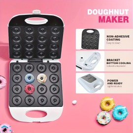 16-Cavity Donut Maker Machine - Double-Sided, 110V, No Battery Needed, Perfect for Breakfast Sandwiches, Cakes, and Desserts, Kitchen Appliance with Easy-Use Controls, Donut Making Machine, Dessert Preparation, Modern Kitchenware, Durable Plastic Body