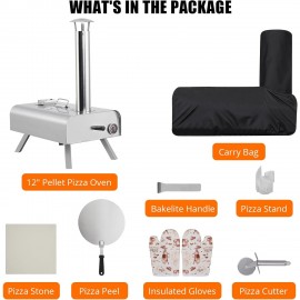 Outdoor Pizza Oven, 12 in Portable Pizza Oven Outdoor, Wood Pellet Pizza Ovens with Pizza Stone, Pizza Peel, Thermometer and Carry Bag, Stainless Steel Pizza Maker Grill for Outside Backyard Camping