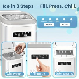 Desktop Ice Maker, 50.72oz Detachable Water Tank, Produces 16 Ice Cubes In 5-18 Minutes, 24-hour Timer, Portable Ice Cube Maker, Comes With Ice Basket & Ice Scoop, 33lbs/day, Self-cleaning Ice Maker, Suitable For Home, Office, Parties