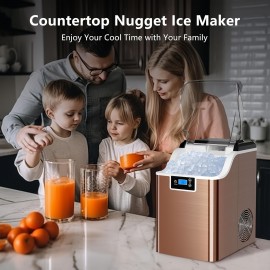 45Lbs Nugget Ice or 26Lbs Bullet Ice Maker or 4L Mini Fridge for Options, Pellet Ice Maker Machine with 24H Timer, Nugget Ice Maker Countertop, Self-Cleaning Pebble Countertop Ice Maker with Crushed Ice for Home Black