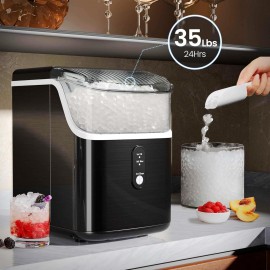 45Lbs Nugget Ice or 26Lbs Bullet Ice Maker or 4L Mini Fridge for Options, Pellet Ice Maker Machine with 24H Timer, Nugget Ice Maker Countertop, Self-Cleaning Pebble Countertop Ice Maker with Crushed Ice for Home Black