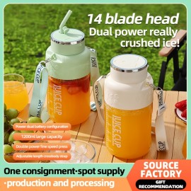1200 milliliters capacity, universal for all seasons, large-capacity wireless portable juicer bucket, electric sports cup-style fresh fruit juicer, 10sets of stainless steel blades, powerful motor, highly suitable for outdoor fresh juice extraction.